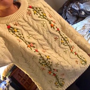 Vintage Floral Embroidered Knit Sweater